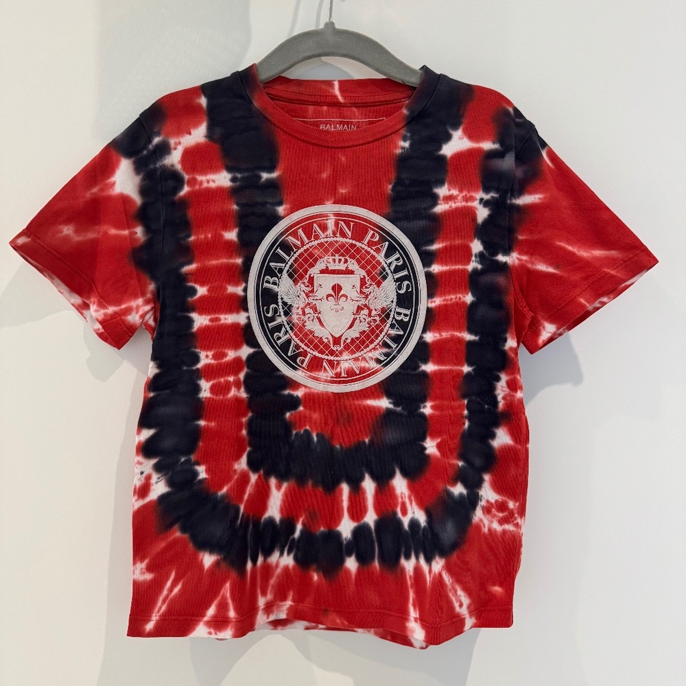 Kids Balmain Red and Black Short Sleeve Tee Size 6